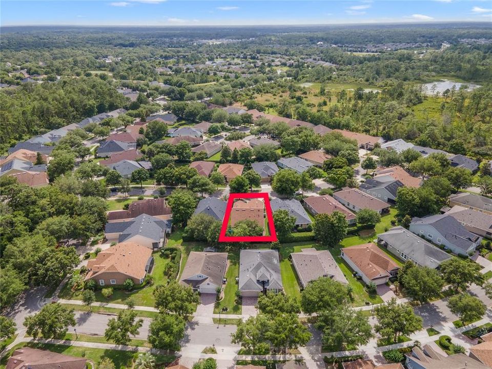 Aerial view from behind the home