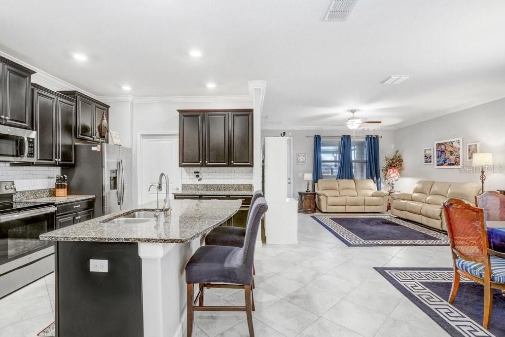 Kitchen, living and dining room