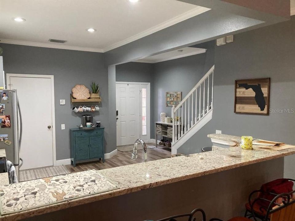 kitchen looking out to front entry