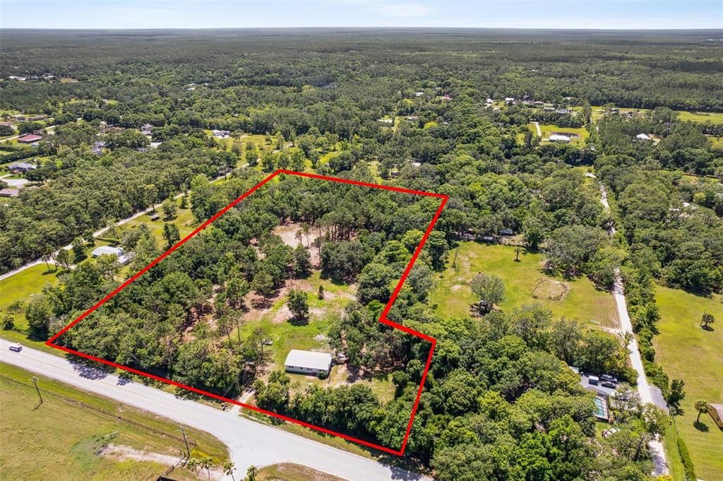 Aerial outline of adjoining properties combined, totaling 6.3 acres.
