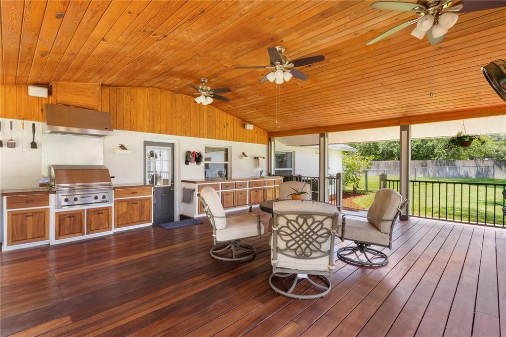 Back Porch of Main Home w/outdoor kitchen & ceiling fans