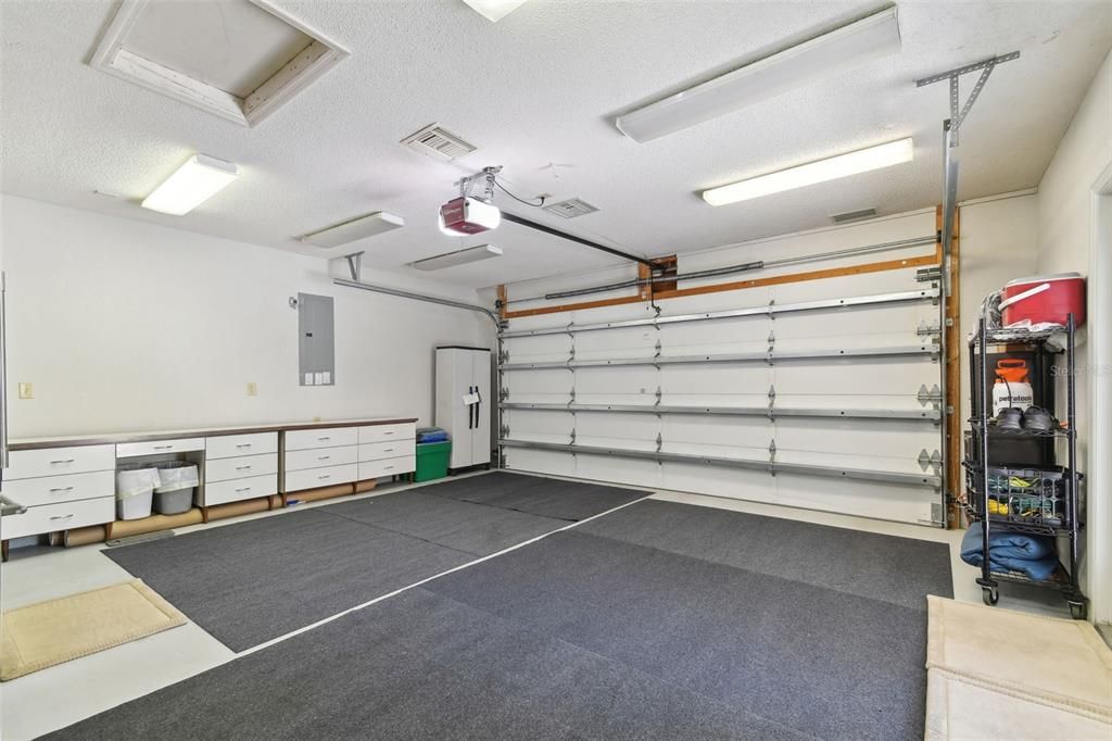 Clean and organized oversized garage.