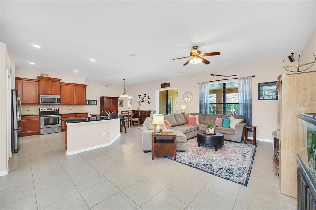 Family room and kitchen