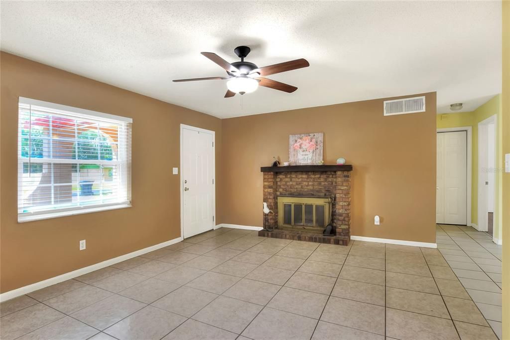 Family Room with wood burning Fire Place