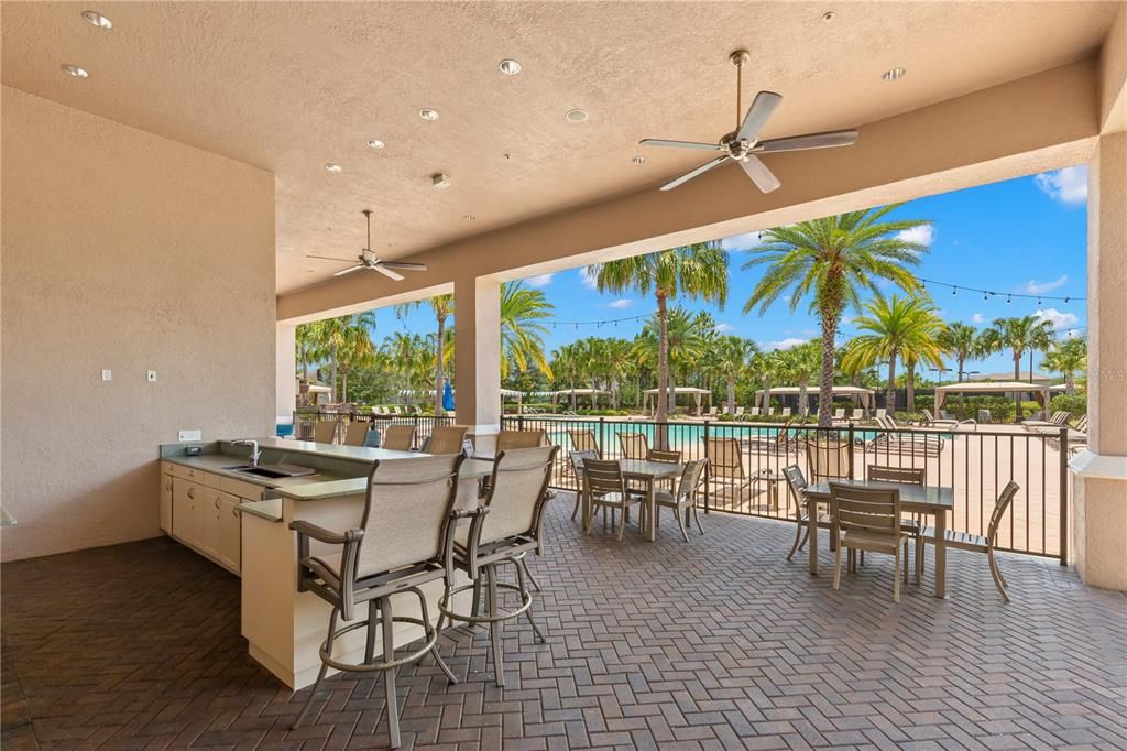 Covered poolside dining area