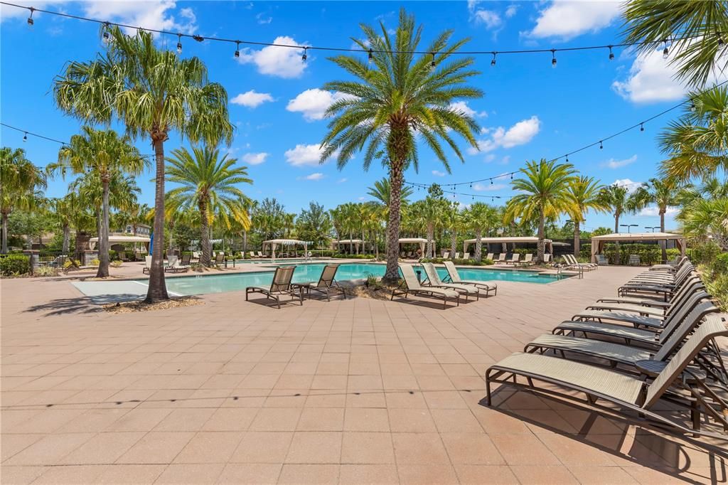 Sundeck with lounge chairs and cabanas