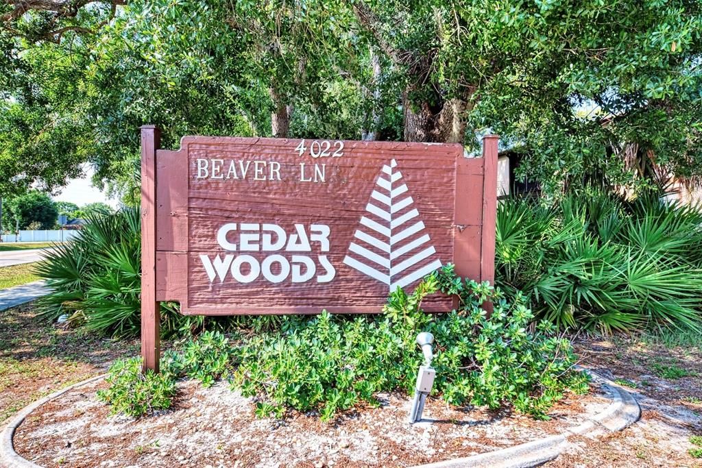 Entrance Sign to Cedar Woods