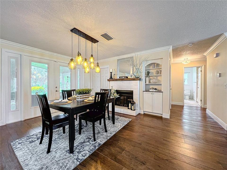 Dining room with views of the backyard garden