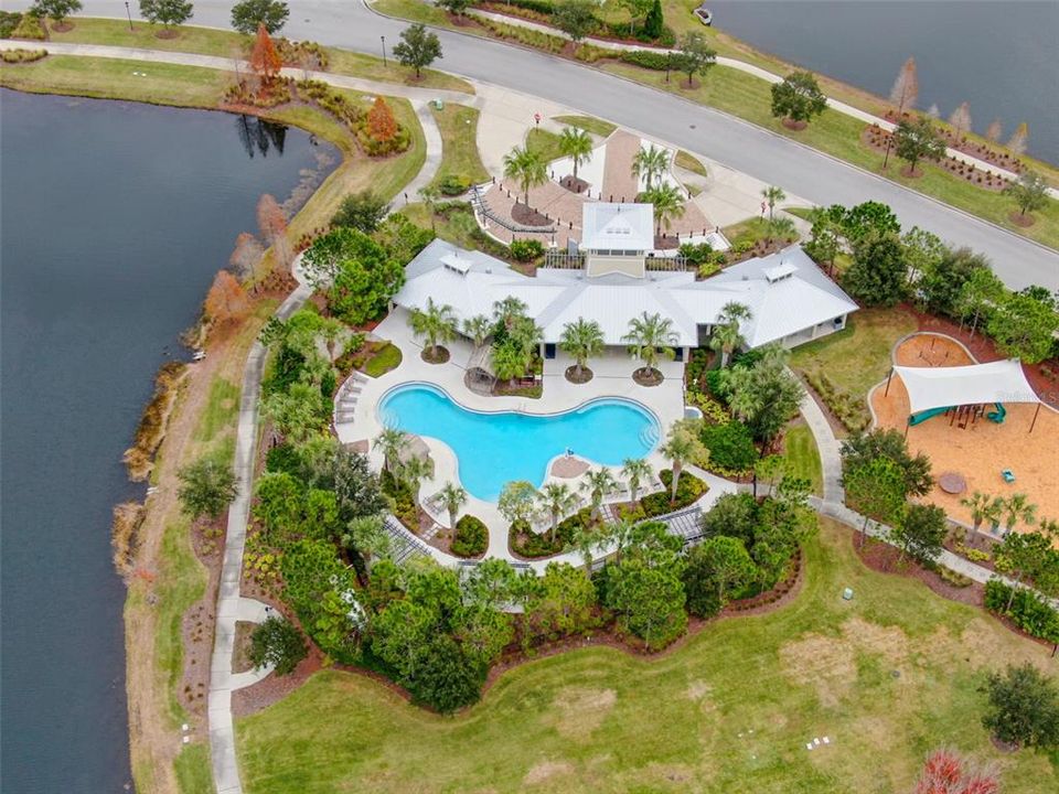 Closer view of the pool and tot lot