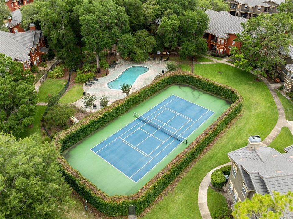 tennis court and pool