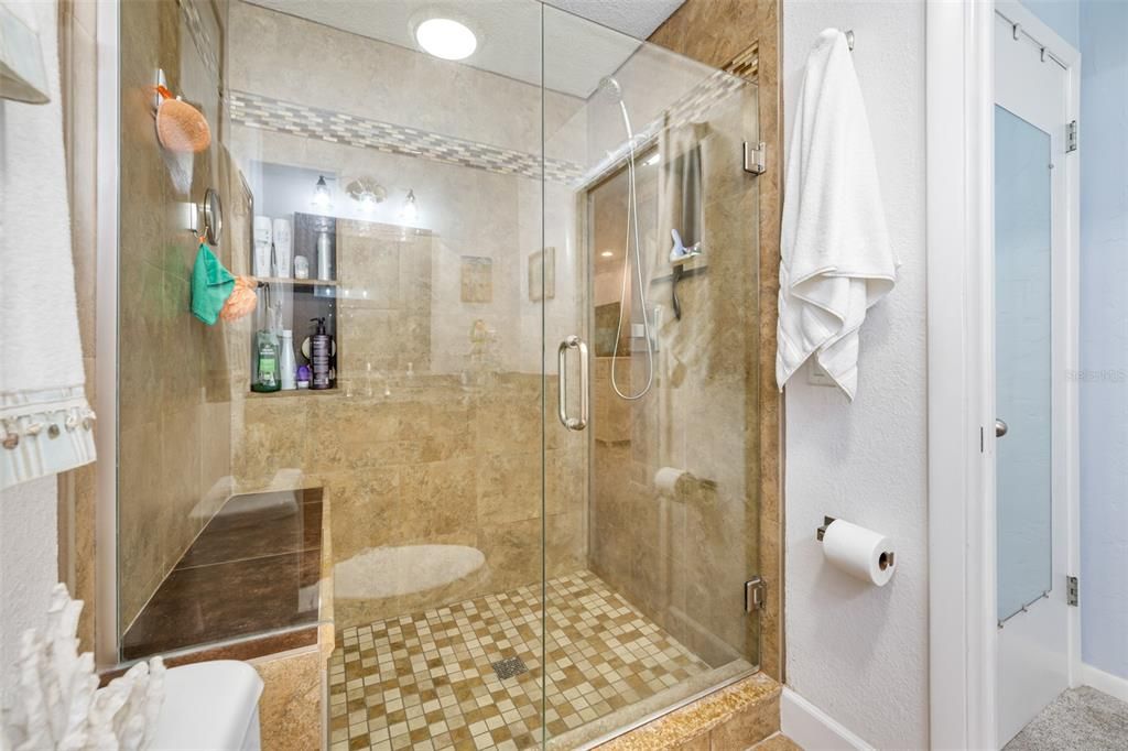 PRIMARY BATH WITH WALK-IN SHOWER AND BENCH!