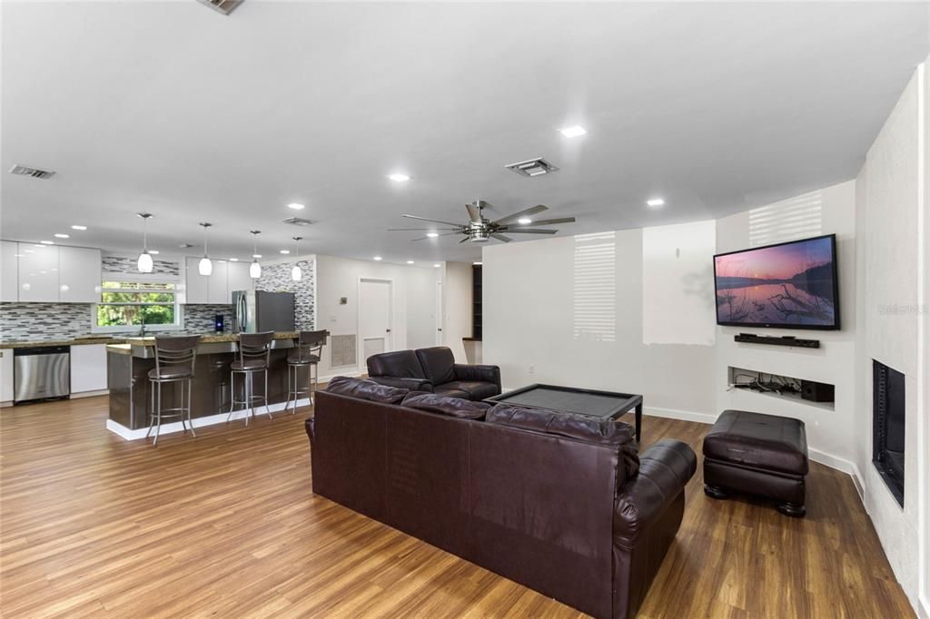 Living Room with wood-burning fireplace