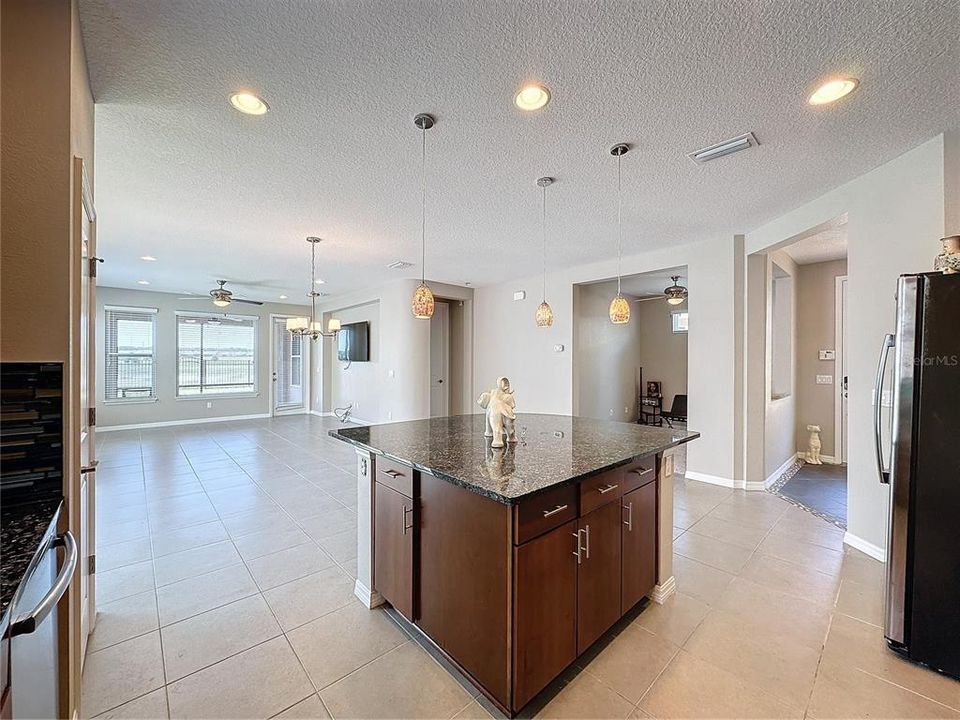 Open floor plan - kitchen to dining room to living to screened lanai