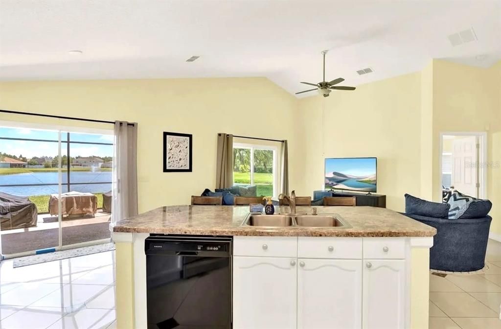 Kitchen Island & Family Room