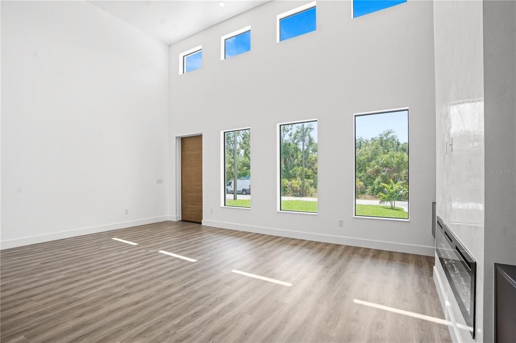 Very bright living room with 17 feet ceiling