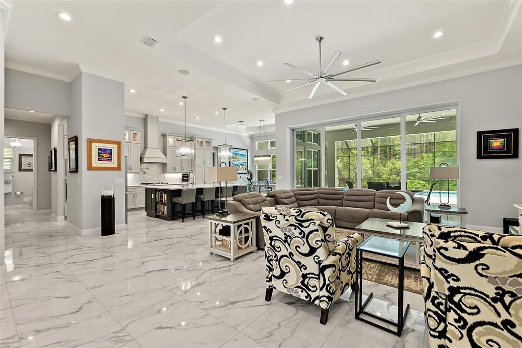 Family Room Opens up to Kitchen & Dining Room