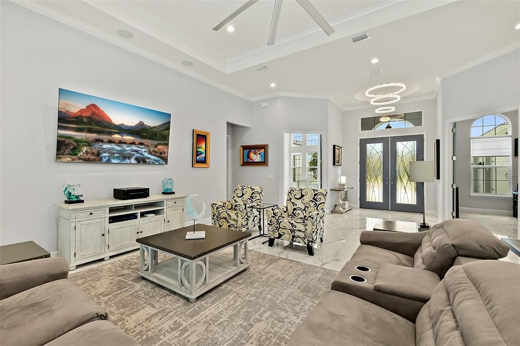 Family Room w/Volume Ceilings & Custom Ceiling Fan