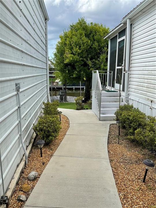 Sidewalks down to dock and boat slips