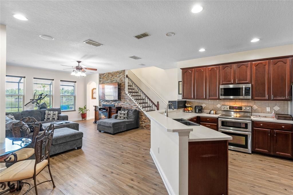 Family room and kitchen