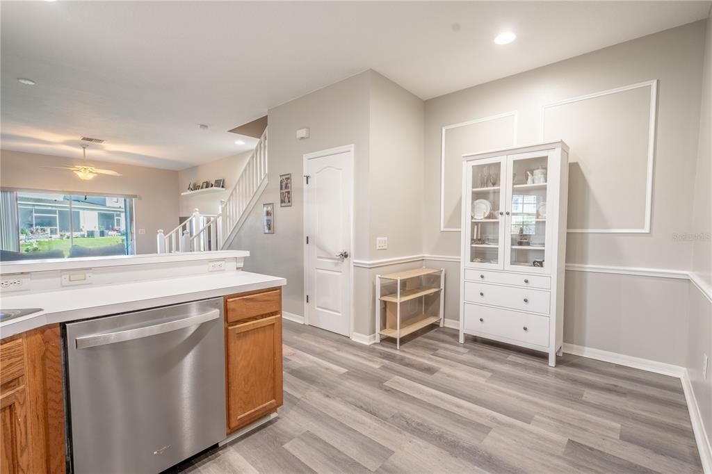 The breakfast nook features chair rail and molding the ideal spot for your table.