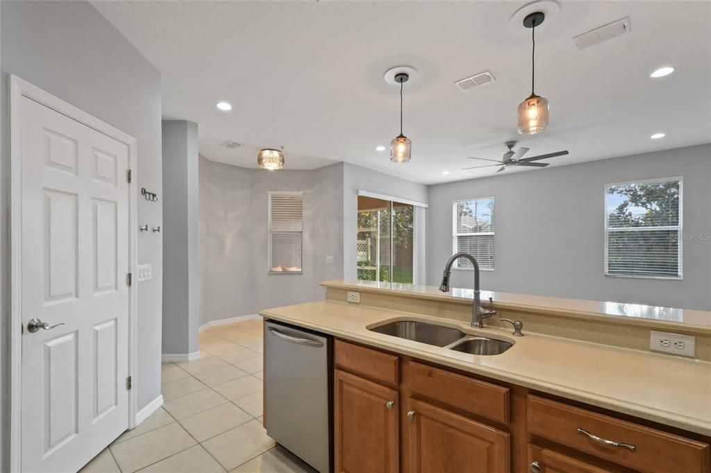 View of Breakfast nook and Family room from Kitchen