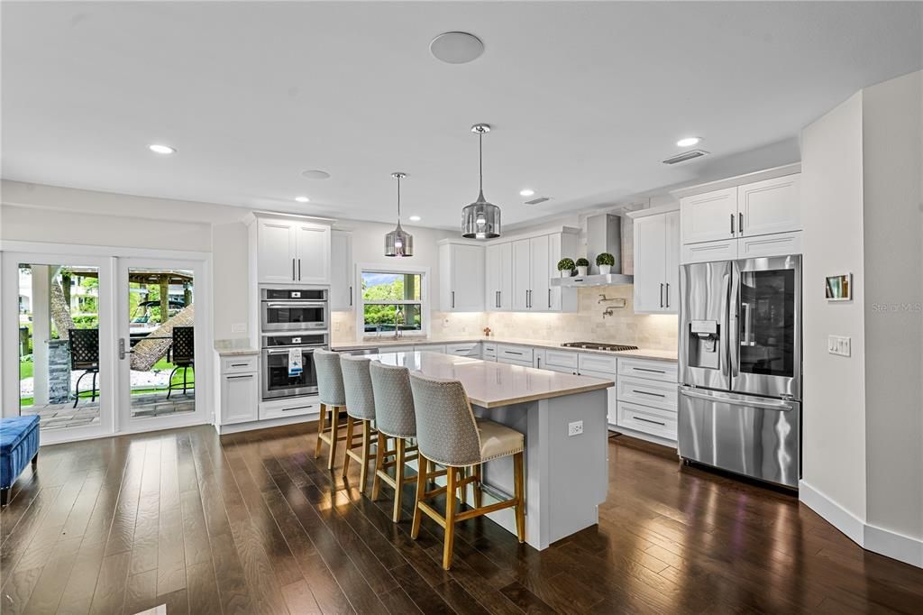 French doors lead to outdoor grill