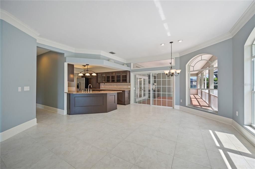 Large Great Room looking over to Kitchen and Breakfast Nook area