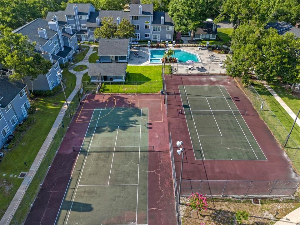 View of community tennis courts.