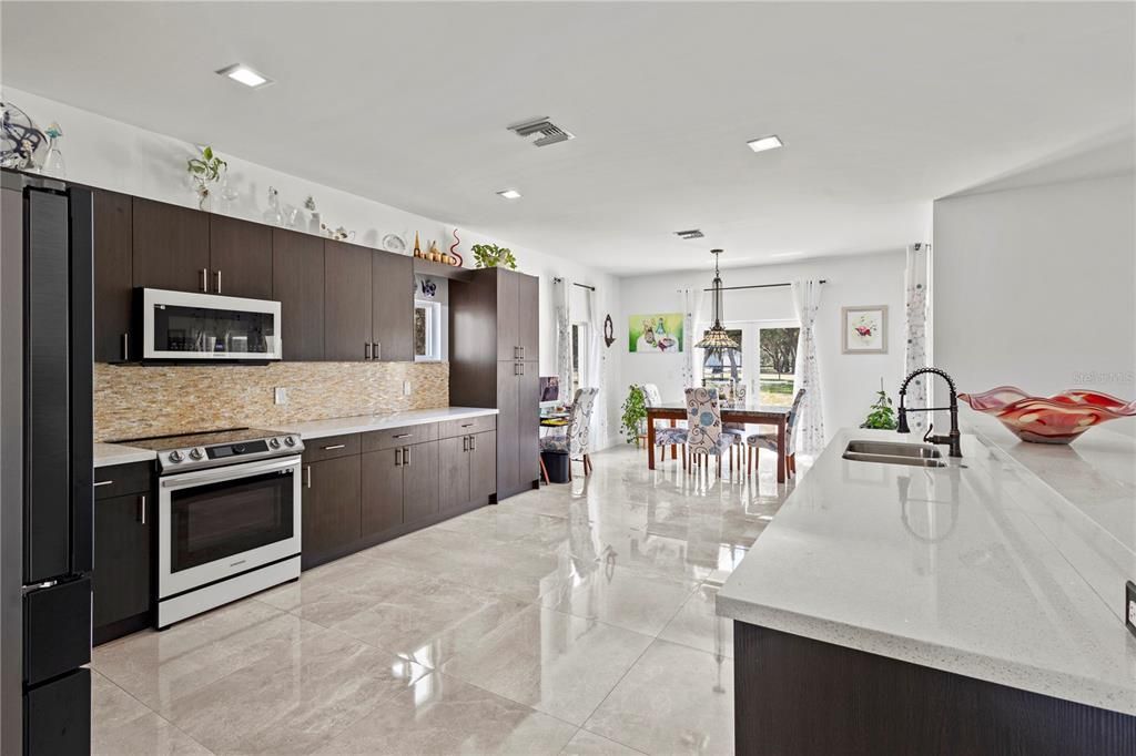 Kitchen with views of dining area