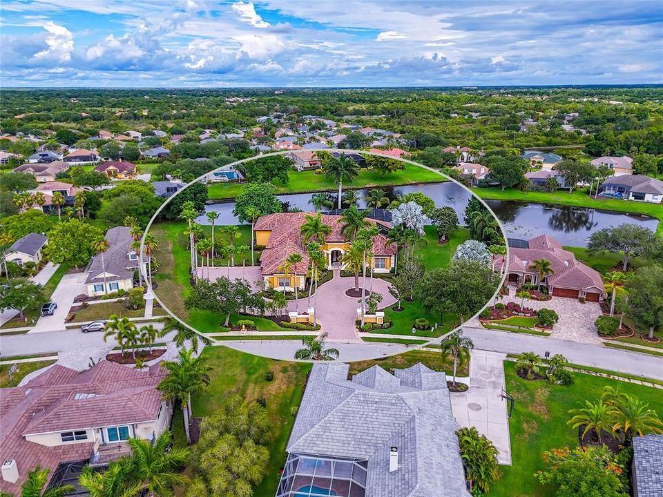 Aerial view of neighborhood.