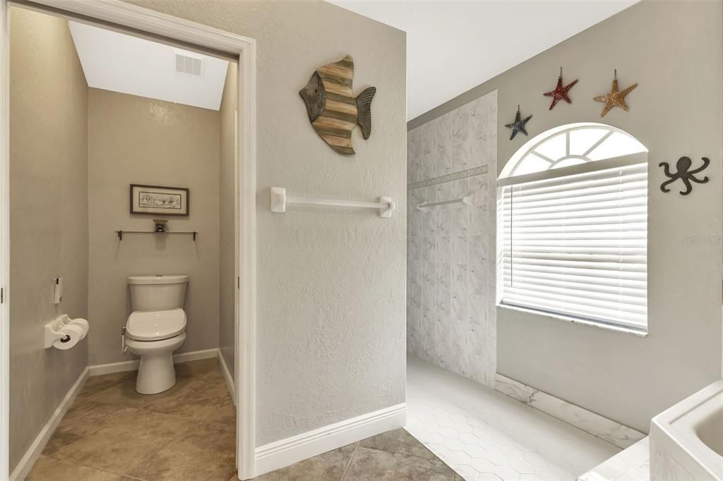 Separate water closet in master bathroom.