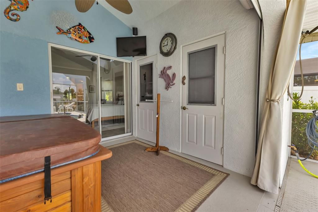 Storage closet and separate pool bath.