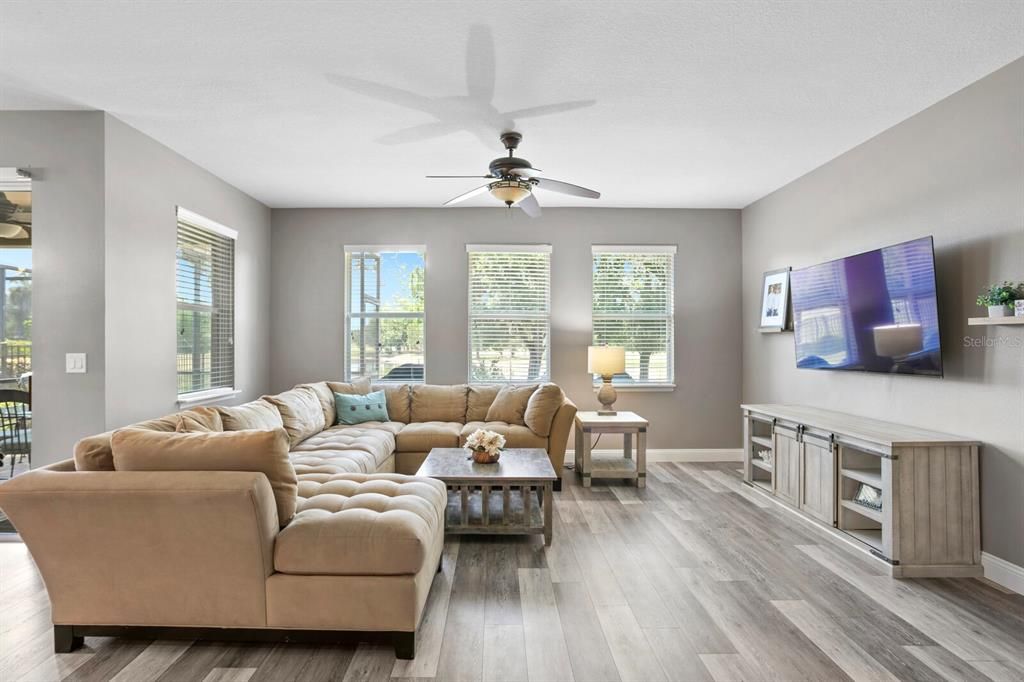 Family room with great backyard views