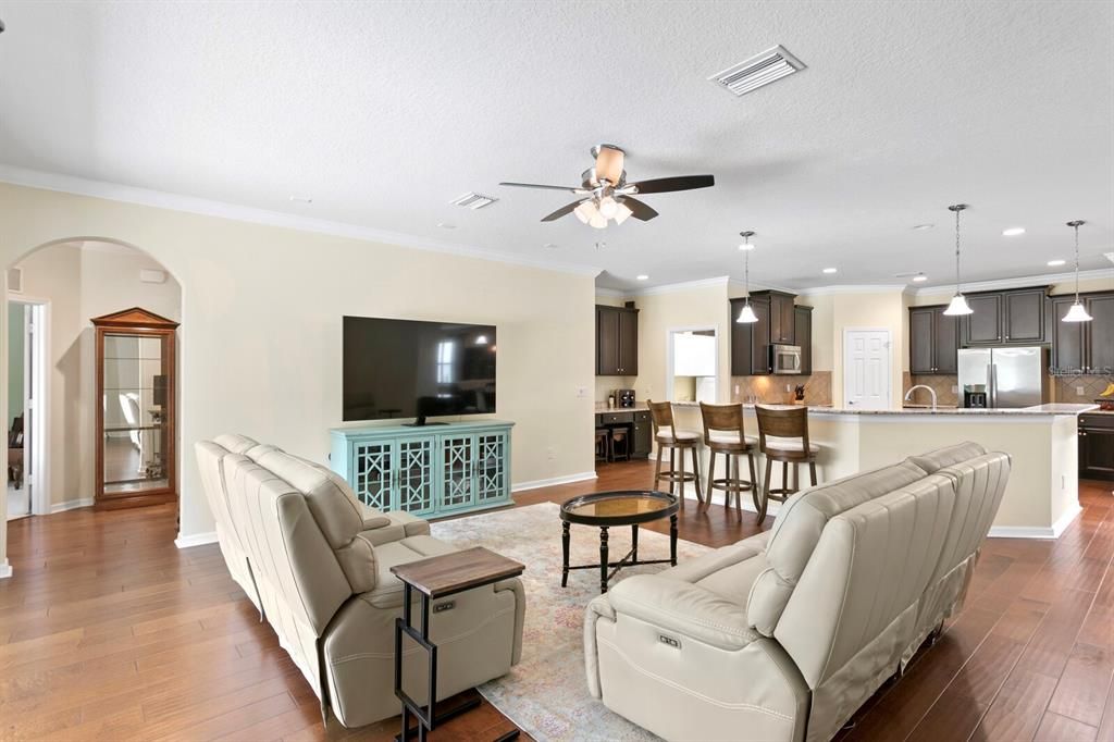 Spacious family room just off the kitchen