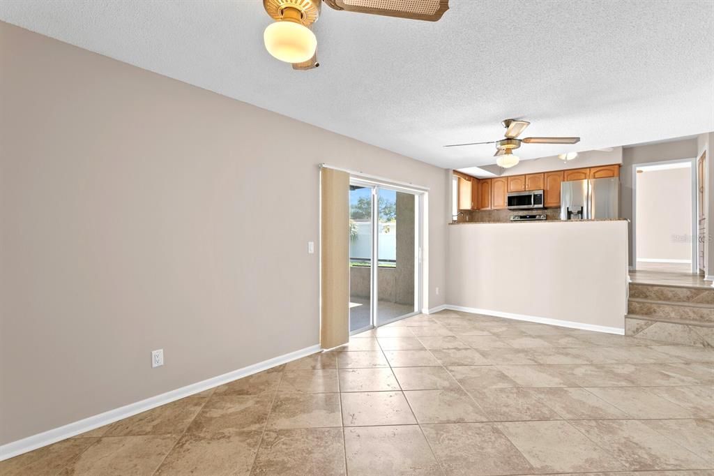 Views from the family room towards the pool and kitchen