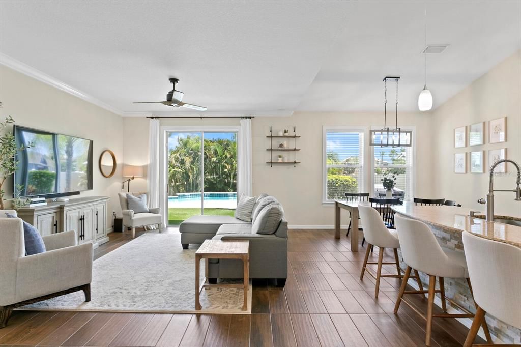 Wood-look ceramic tile floors throughout the main living areas