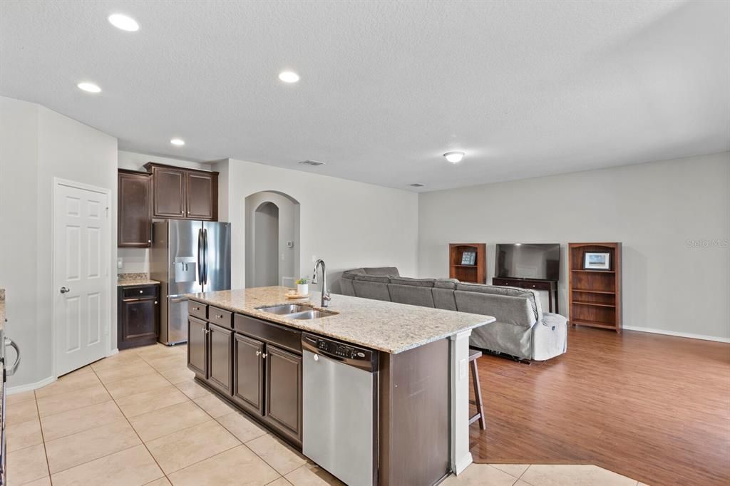 Views from kitchen into family room