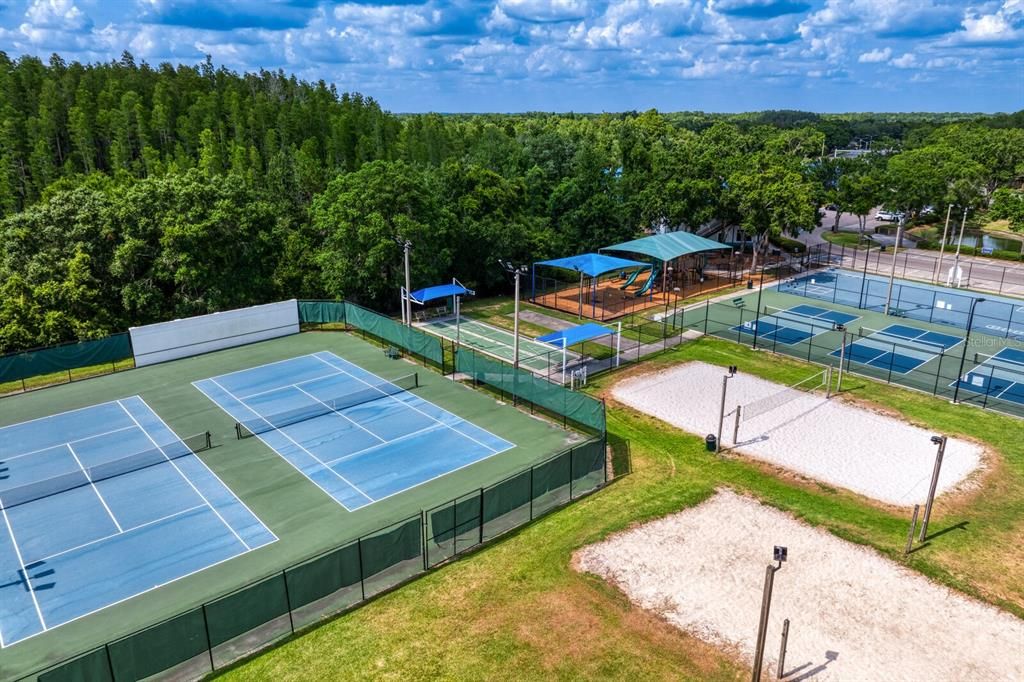Tennis, pickleball and sand volleyball courts