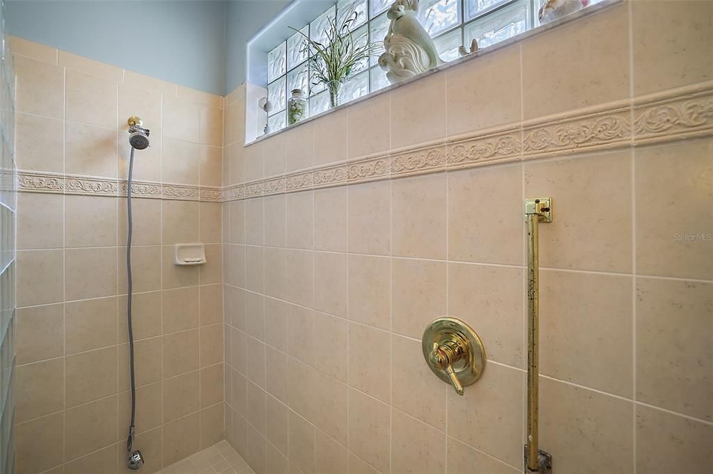 Oversized Walk-In Shower in the Primary Bathroom.