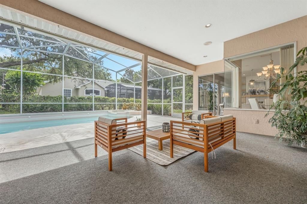 View from formal living room to pool