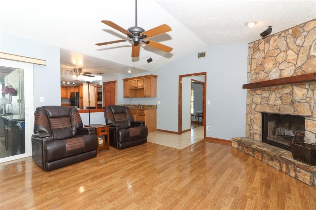 Family Room w/ Stone Fireplace!!