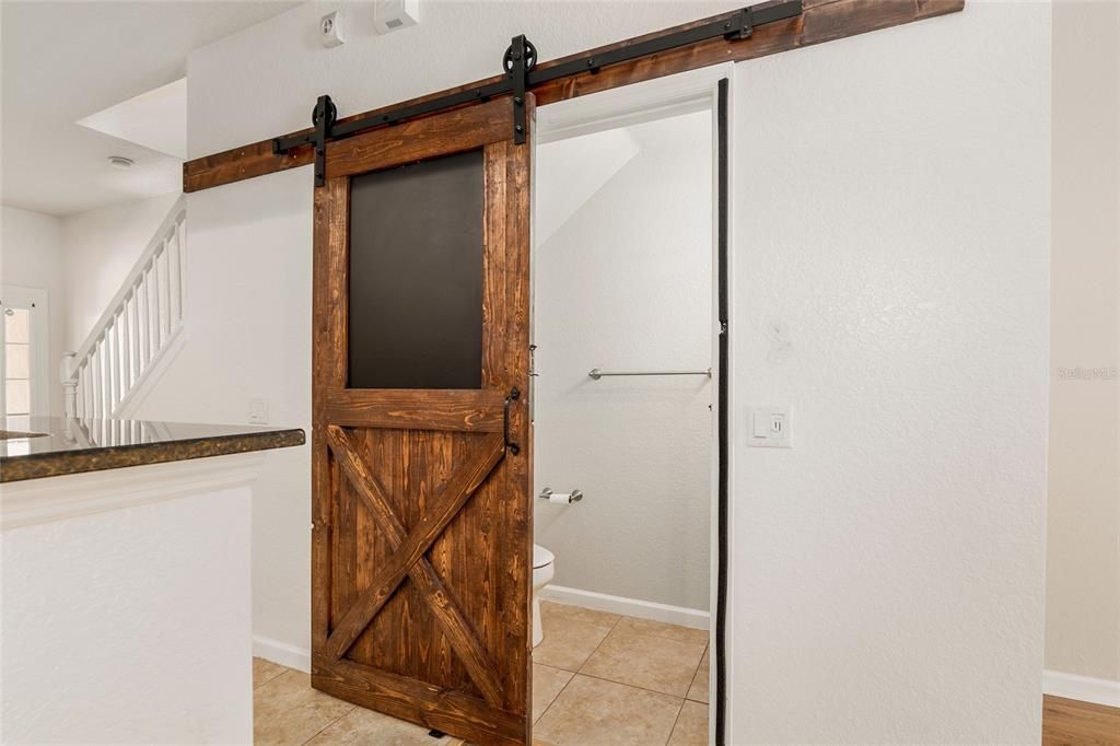 Custom barn door for half bath downstairs