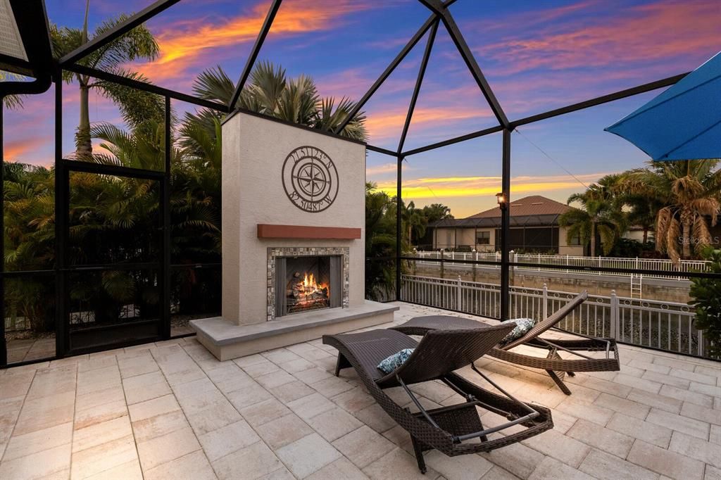 Natural gas fireplace on the lanai