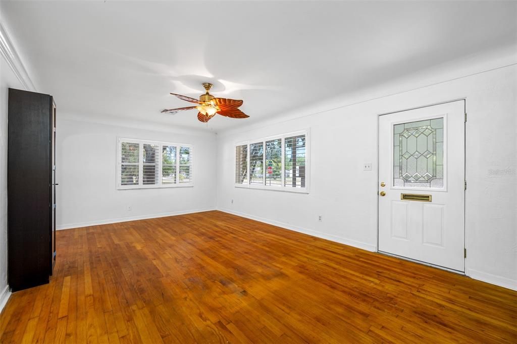 Living room with original hardwood floors