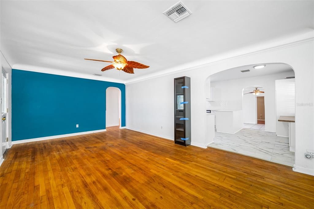 Living room with original hardwood floors