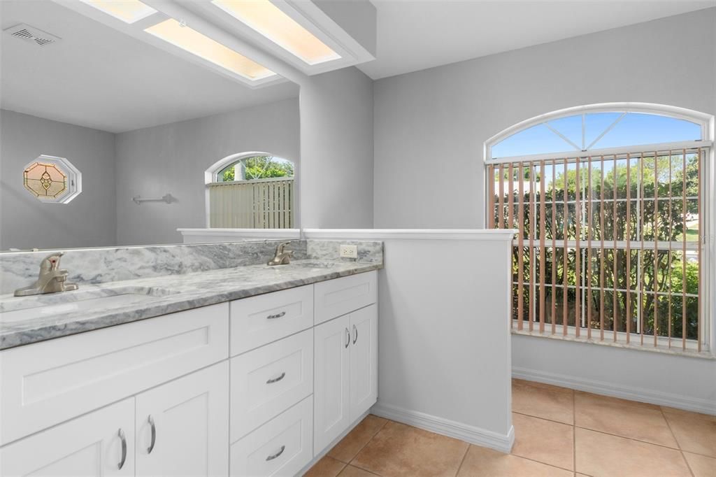 Master Bathroom with brand new granite countertop dual vanity