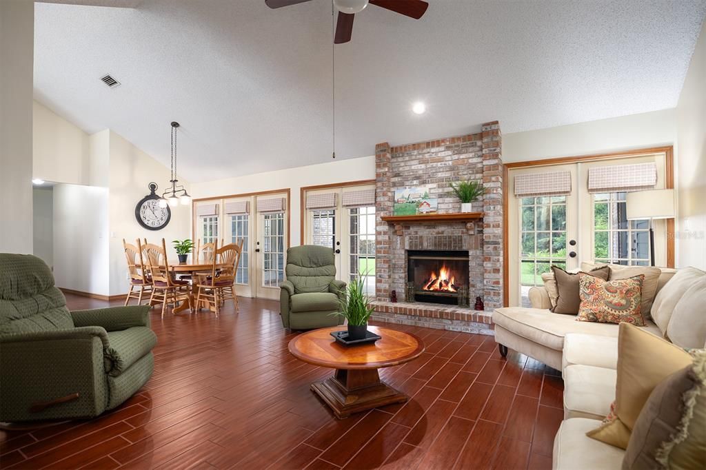 Three sets of French Doors leading out to the covered patio.