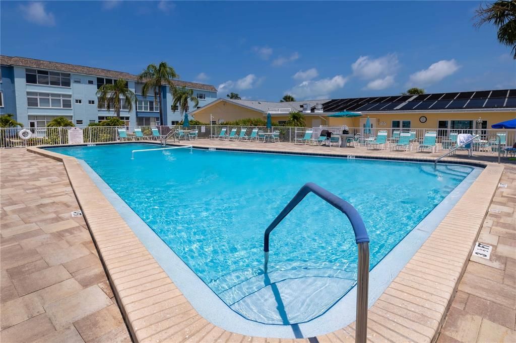 Solar heated, saltwater community pool