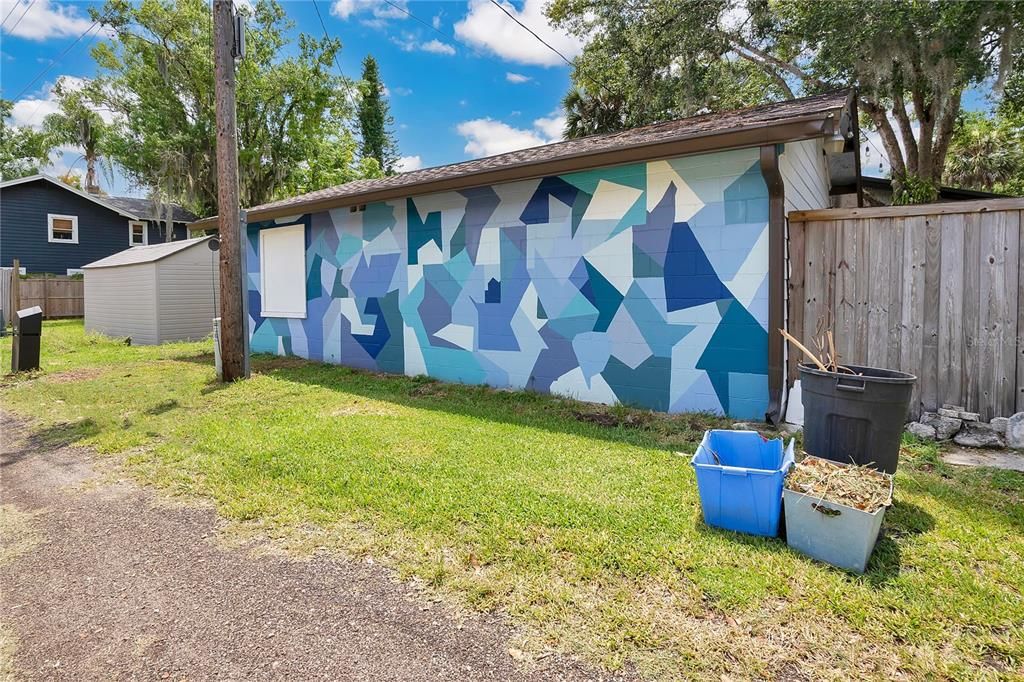 Mural on back of garage apartment