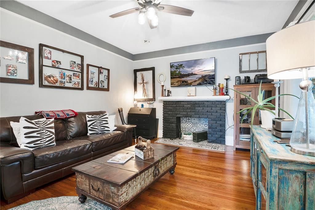 Living room and fireplace